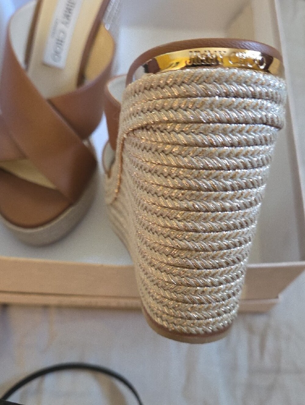 Jimmy Choo Brown Leather Espadrille Wedge Sandals - Picture 6 of 8